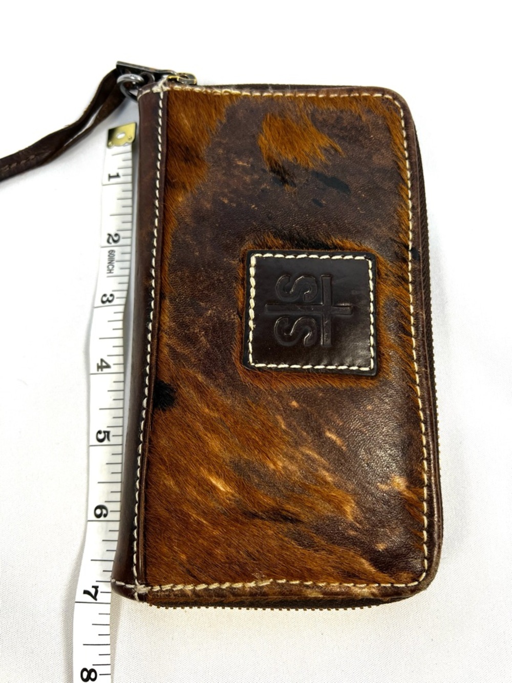 STS Cowhide Hair On Leather Wallet Western Zip Around Brown Rustic - Picture 5 of 10